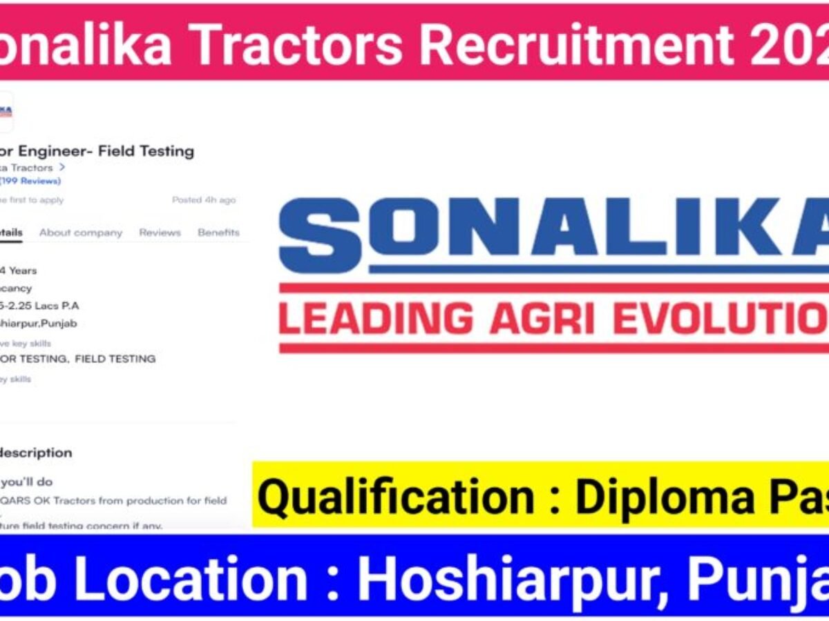 Sonalika Tractors Recruitment 2023 -